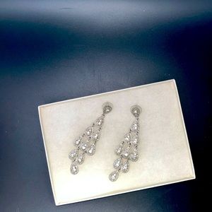 David’s Bridal Pierced Hanging Antique Silver Rhinestone Earrings